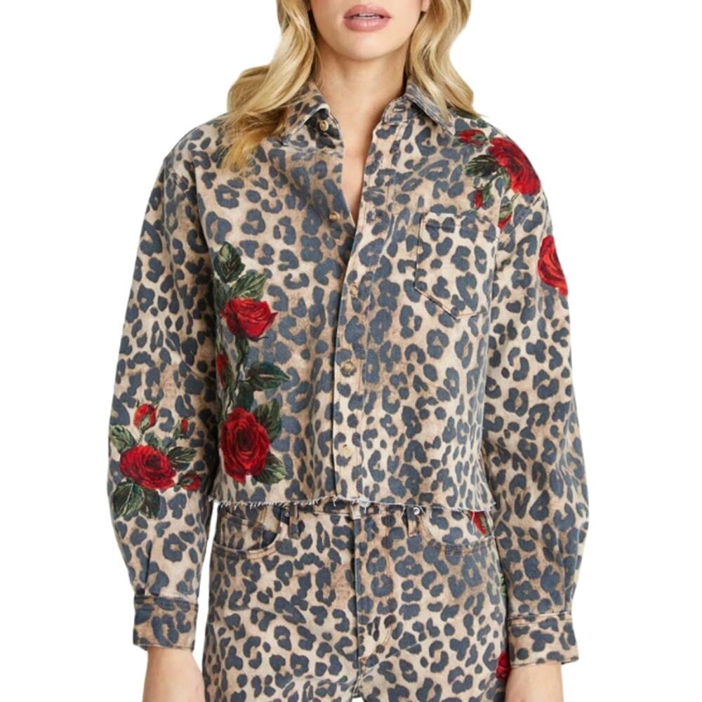Driftwood Dani Shirt x Wild Rose Cropped Button-Up Jacket Leopard Size L